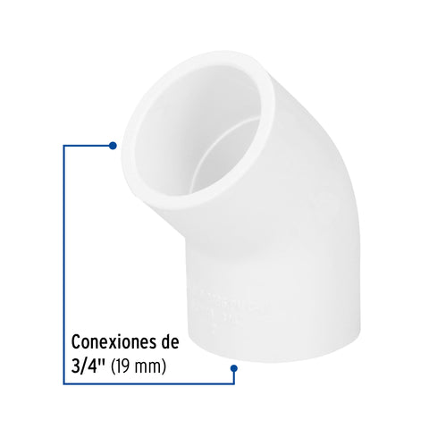 Codo 45° de PVC de 3/4', FOSET | PVC-862 | 45415