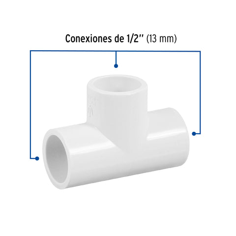 Tee sencilla de PVC 1/2', FOSET | PVC-761 | 45420