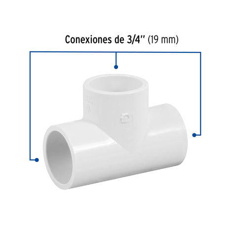 Tee sencilla de PVC 3/4', FOSET | PVC-762 | 45421