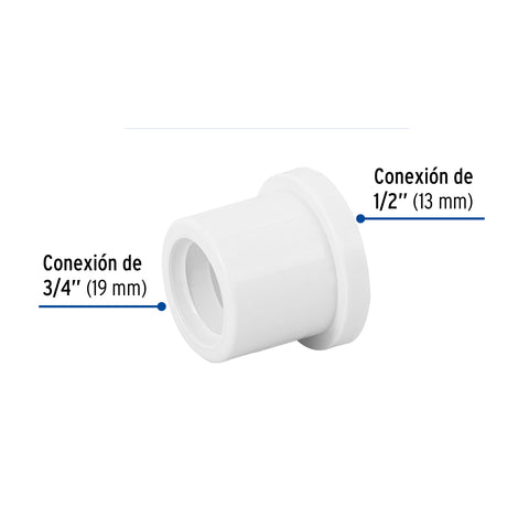 Reducción bushing de PVC 3/4 x 1/2', FOSET | PVC-231 | 45426