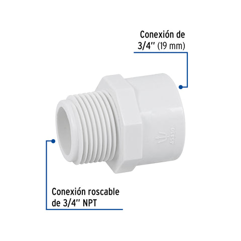 Adaptador macho de PVC de 3/4', FOSET | PVC-612 | 45430
