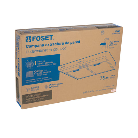 Campana extractora 75 cm, empotrable, negra, FOSET | CAME-75M | 45440