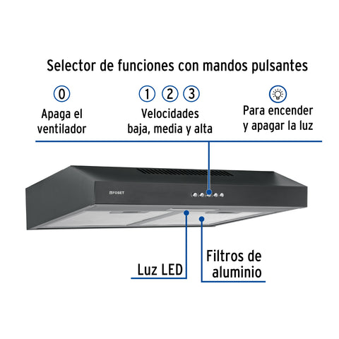 Campana extractora 50 cm, empotrable, negra, FOSET | CAME-50M | 45441