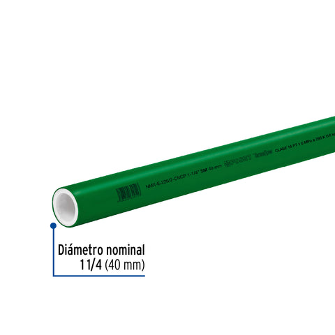 Tubo de 40mm (1-1/4') PPR hidráulico, 4m, 2.2kg, FOSET | CV-004 | 45444