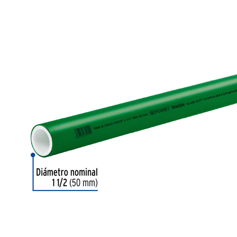 Tubo de 50mm (1-1/2') PPR hidráulico, 4m, 3.4kg, FOSET | CV-005 | 45445