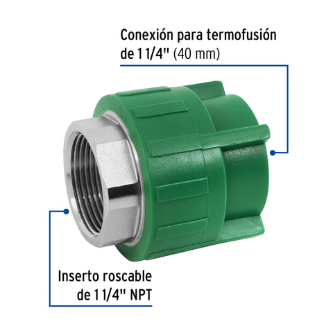 Adaptador PPR 1-1/4' hembra con inserto metálico, FOSET | CV-604 | 45453