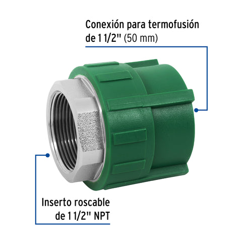 Adaptador PPR 1-1/2' hembra con inserto metálico, FOSET | CV-605 | 45454