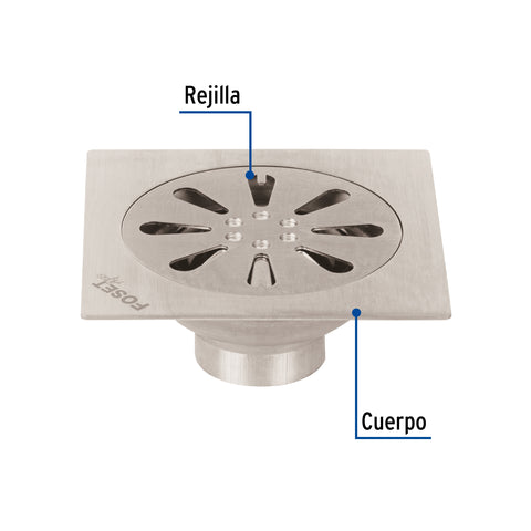 Resumidero cuadrado 4' x 4', acero inoxidable, gota, AQUA | RS-605 | 45471