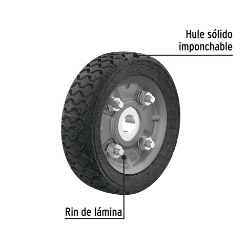 Rueda de hule sólido 4-1/2' para diablo, un balero, Pretul | RD-41 | 45476