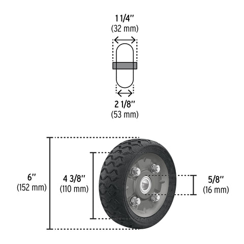 Rueda de hule sólido 6' para diablo, doble balero, Pretul | RD-62 | 45480