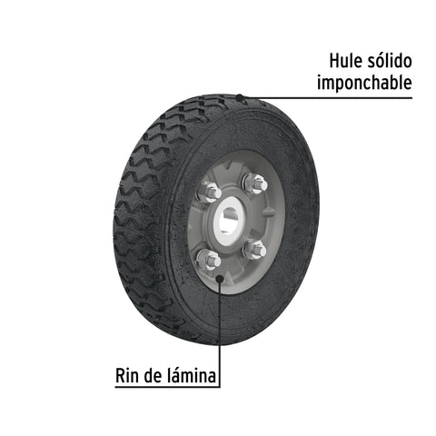 Rueda de hule sólido 6' para diablo, un balero, Pretul | RD-61 | 45481