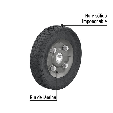 Rueda de hule sólido 7' para diablo, un balero, Pretul | RD-71 | 45482