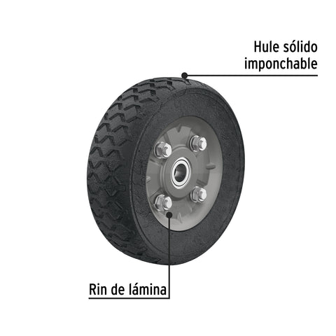 Rueda de hule sólido 7' para diablo, doble balero, Pretul | RD-72 | 45483