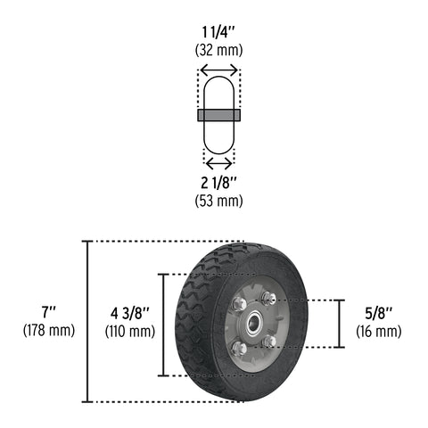 Rueda de hule sólido 7' para diablo, doble balero, Pretul | RD-72 | 45483