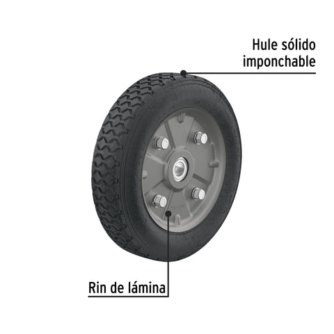 Rueda de hule sólido 9' para diablo, doble balero, Pretul | RD-92 | 45487