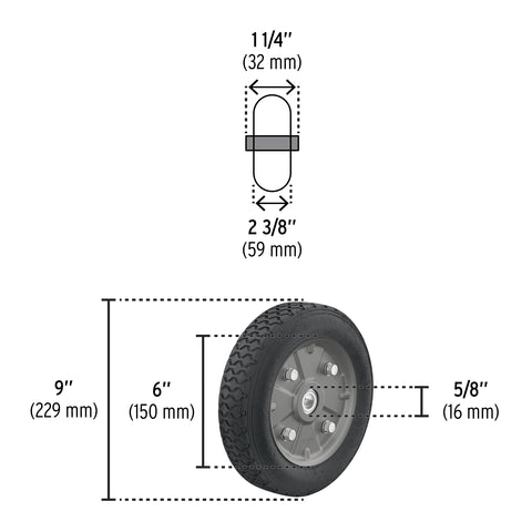 Rueda de hule sólido 9' para diablo, doble balero, Pretul | RD-92 | 45487
