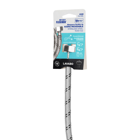 Manguera lavabo/fregadero, acero inox, 1/2' x 3/8', 55 cm | FLA-55XL | 45490