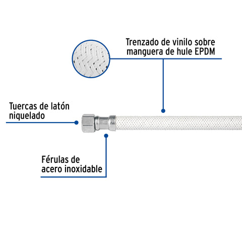Manguera lavabo/fregadero, vinilo blanco, 1/2' x 3/8',40 cm | FLA-40VL | 45491