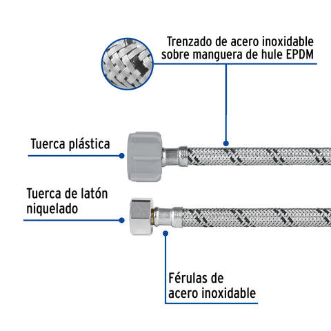 Manguera p/WC, acero inox, 3/8'x7/8', 35cm, plástico/latón | FWC-P35XL | 45499