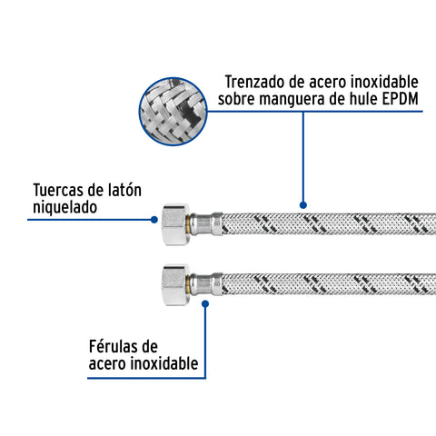 Manguera p/WC, acero inox, 3/8'x7/8', 40cm, latón/latón | FWC-40XL | 45502