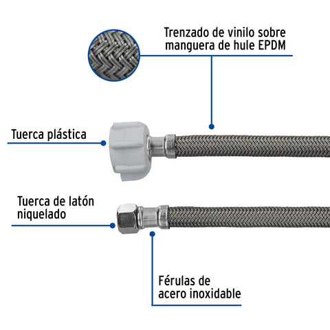 Manguera p/WC, vinilo gris, 3/8'x7/8' , 50cm, plástico/latón | FWC-P50VL | 45505