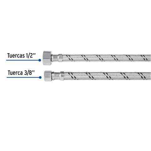 Manguera 'T' lavabo/fregadero,acero inox,3/8'x1/2'x1/2',55cm | FTE-55XL | 45506