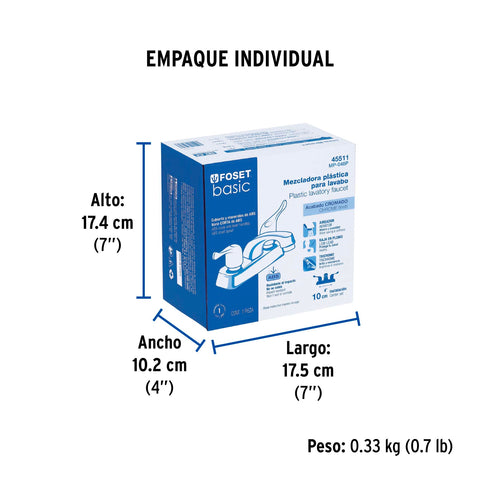 Mezcladora 4' lavabo, ABS, palanca, BASIC | MP-048P | 45511