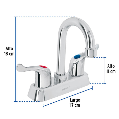 Mezcladora 4' lavabo, ABS, cuello bar, palanca, BASIC | MP-060P | 45513