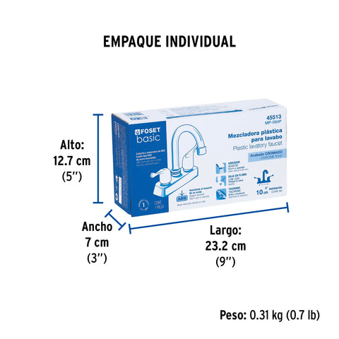 Mezcladora 4' lavabo, ABS, cuello bar, palanca, BASIC | MP-060P | 45513