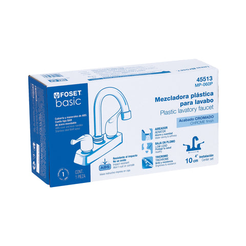 Mezcladora 4' lavabo, ABS, cuello bar, palanca, BASIC | MP-060P | 45513