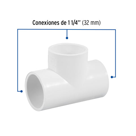 Tee sencilla de PVC 1-1/4', FOSET | PVC-764 | 45532
