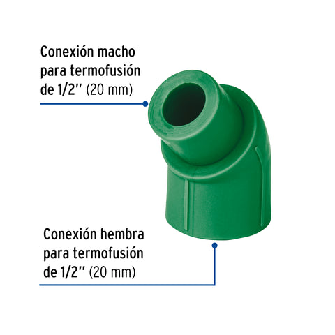 Codo 45° de PPR, 1/2' (20mm), macho-hembra, FOSET | CV-871 | 45553