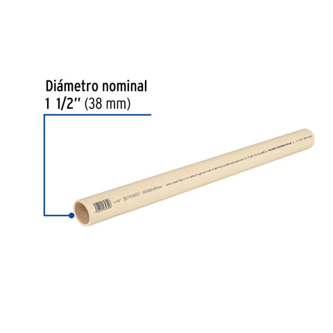 Tubo de 1-1/2' CPVC hidráulico RD 11, 3m, 2.1kg, FOSET | CPVC-005 | 45561