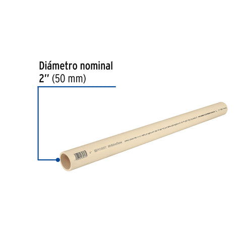 Tubo de 2' CPVC hidráulico RD 11, 3m, 3.5kg, FOSET | CPVC-006 | 45562