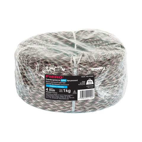 Piola de nylon paracord de 4mm, rollo, camo, 1kg, FIERO |45579 | PIO-41KNC