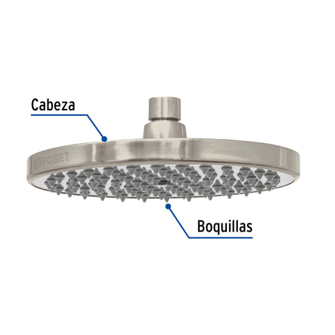Regadera satín 8' plato redondo, sin brazo, FOSET ELEMENT | R-208SN | 45583