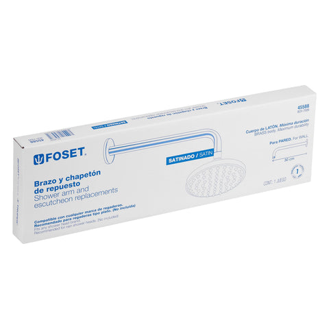 Brazo y chapetón de repuesto para regadera, 30 cm, satinado | BCH-700N | 45588