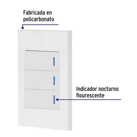 Placa armada 3 interruptores, 1 módulo, Española, blanco | PA-APTR-EB | 45599