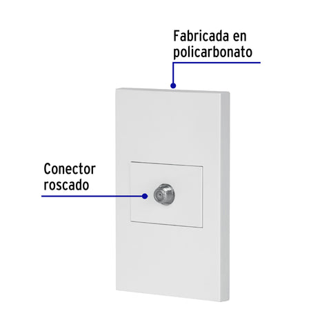 Placa armada 1 toma de TV, 1.5 módulos, Española, blanco | PA-TV-EB | 45605