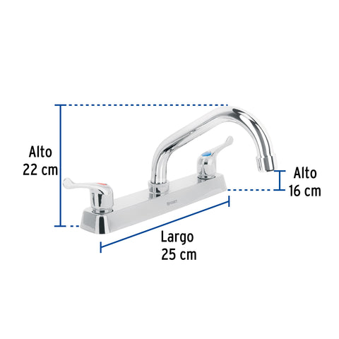 Mezcladora 8' fregadero cromo, cuello corto, palanca, BASIC | F-317P | 45609