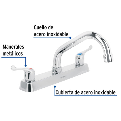 Mezcladora 8' fregadero cromo, cuello corto, palanca, BASIC | F-317P | 45609