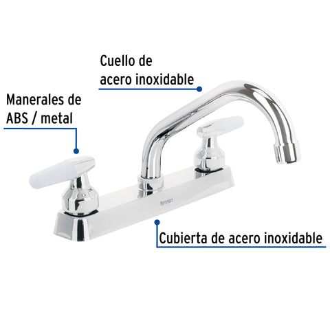 Mezcladora 8' fregadero cromo, cuello corto, cono, BASIC | F-317I | 45610