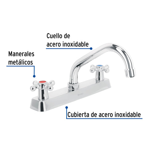 Mezcladora 8' fregadero cromo, cuello corto, cruceta, BASIC | F-317E | 45611