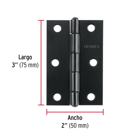 Bisagra rectangular 3' negra, HERMEX | BR-306 | 45636