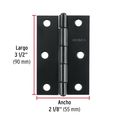 Bisagra rectangular 3-1/2' negra, HERMEX | BR-356 | 45637