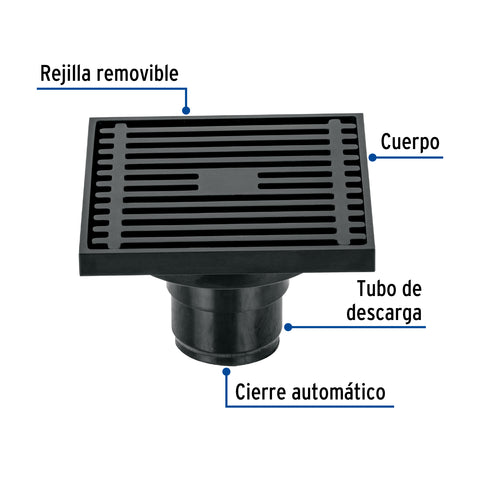 Resumidero cuadrado 4 x 4', latón, negro, FOSET RIVIERA | RS-801M | 45653