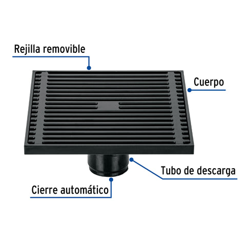 Resumidero cuadrado 6 x 6', latón, negro, FOSET RIVIERA | RS-802M | 45654
