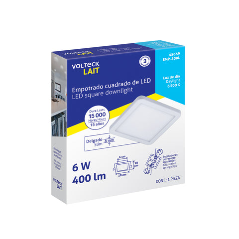 Luminario LED plafón 6W 6500K, ajustable, cuadrado, VOLTECK | EMP-800L | 45669