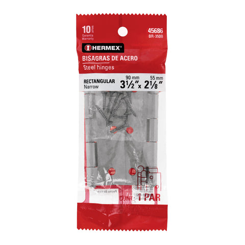 Bolsa con 2 bisagras rectangulares 3-1/2', acero pulido | BR-350B | 45686