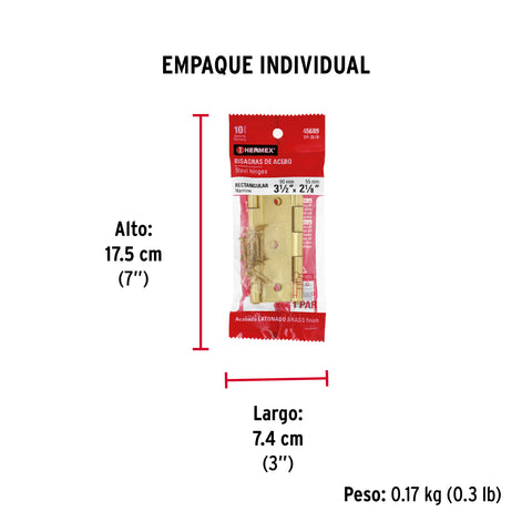 Bolsa con 2 bisagras rectangulares 3-1/2', acero latonado | BR-351B | 45689